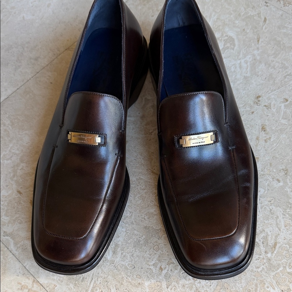 Salvatore Ferragamo Walnut Brown Leather Slip-On Loafers